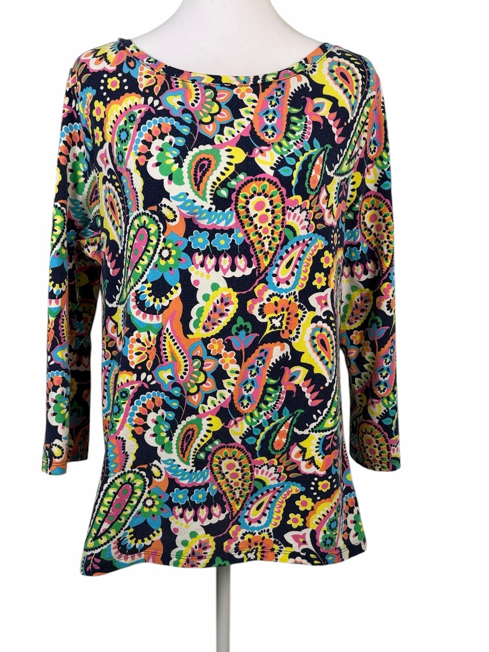 Talbots Festive Multicolor Paisley Cotton Long Sleeve Top Size L